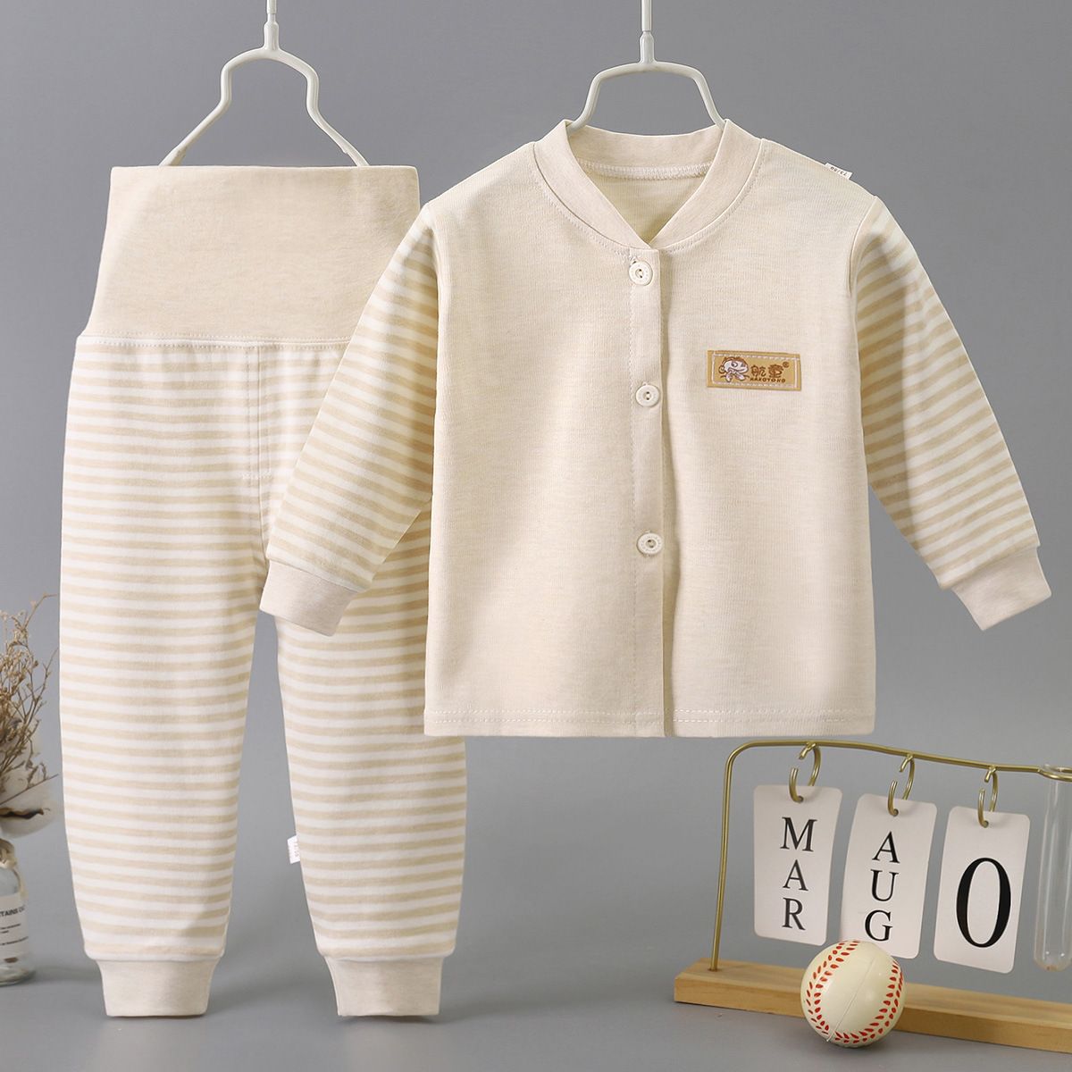 2 Piece Kids Clothing Set Long Sleeve Pants High Waist Belly Protection Home Baby Outfit Cotton Fabric Soft Comfortable Breathable Alphabet Heart Print Fashion New Style