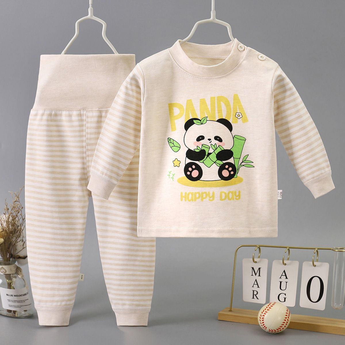 2 Piece Kids Clothing Set Long Sleeve Pants High Waist Belly Protection Home Baby Outfit Cotton Fabric Soft Comfortable Breathable Alphabet Heart Print Fashion New Style