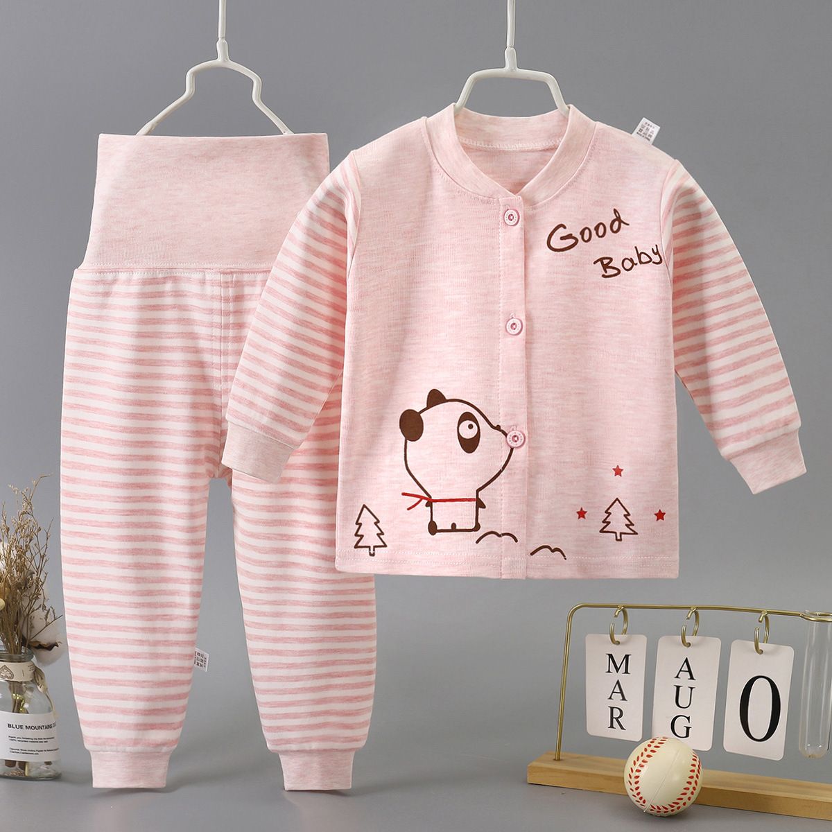 2 Piece Kids Clothing Set Long Sleeve Pants High Waist Belly Protection Home Baby Outfit Cotton Fabric Soft Comfortable Breathable Alphabet Heart Print Fashion New Style