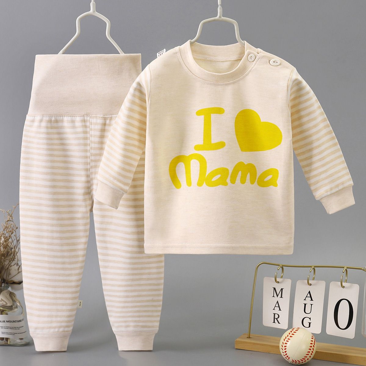 2 Piece Kids Clothing Set Long Sleeve Pants High Waist Belly Protection Home Baby Outfit Cotton Fabric Soft Comfortable Breathable Alphabet Heart Print Fashion New Style