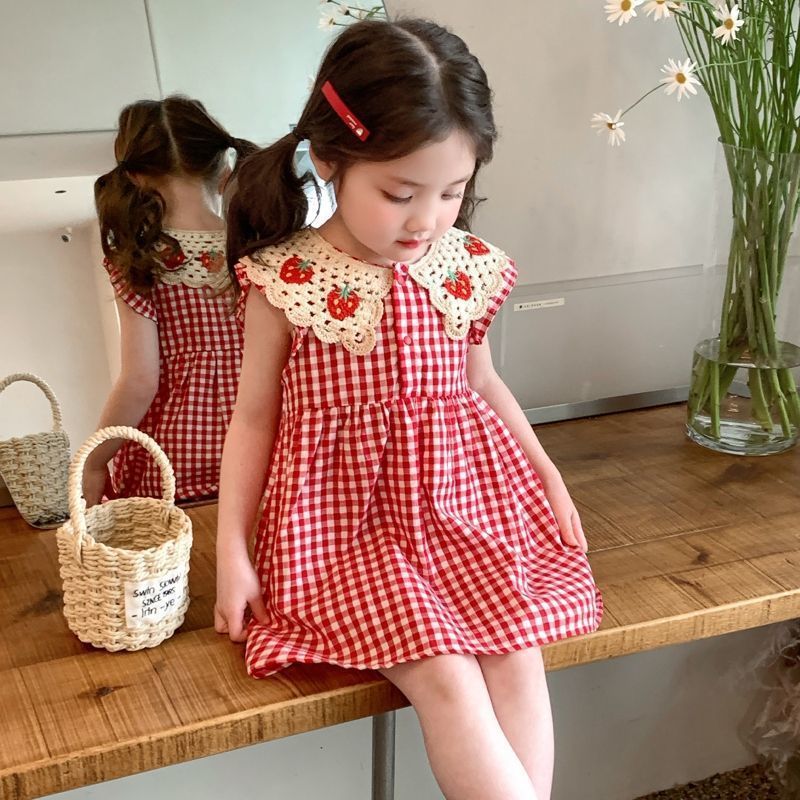 Baby Girls Kids Clothing Set Strawberry Print Bowknot Vest Dress Toddler Formal Gown Fashion New Style Festival Party Outdoor Versatile