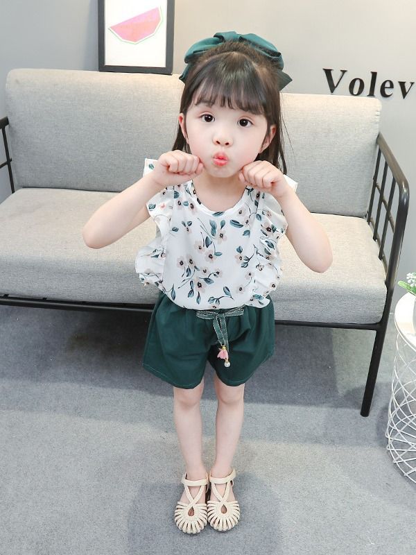 2 Piece Baby Girls Kids Clothing Set Floral Short Sleeve Top Shorts Cute Casual Style Fashion New Style Festival Party Outdoor Versatile