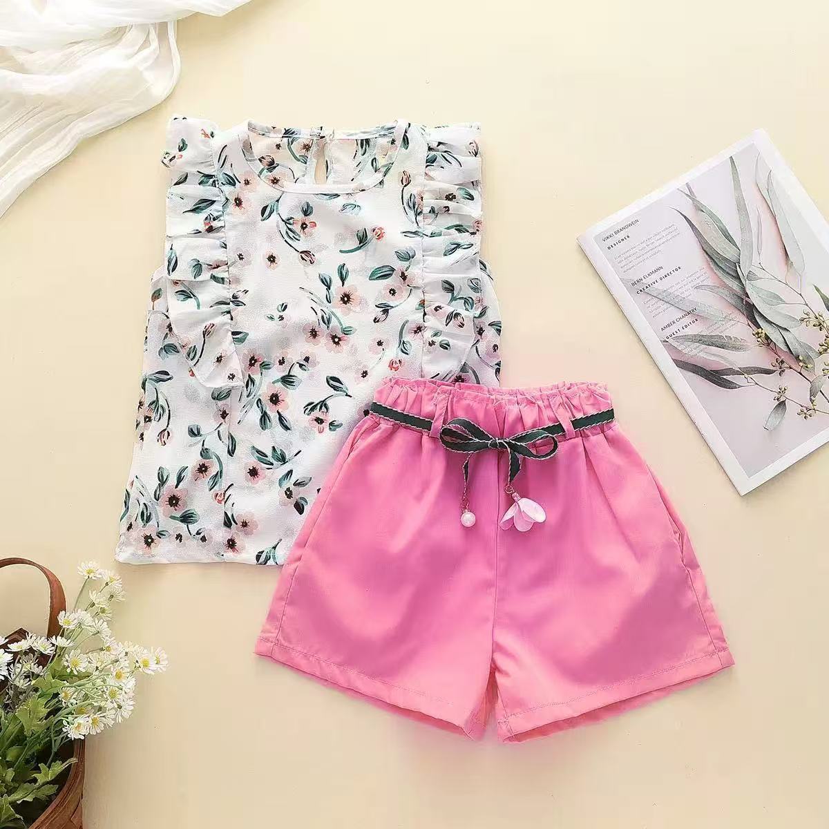 2 Piece Baby Girls Kids Clothing Set Floral Short Sleeve Top Shorts Cute Casual Style Fashion New Style Festival Party Outdoor Versatile