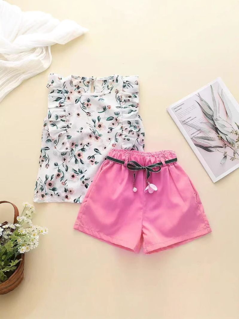 2 Piece Baby Girls Kids Clothing Set Floral Short Sleeve Top Shorts Cute Casual Style Fashion New Style Festival Party Outdoor Versatile