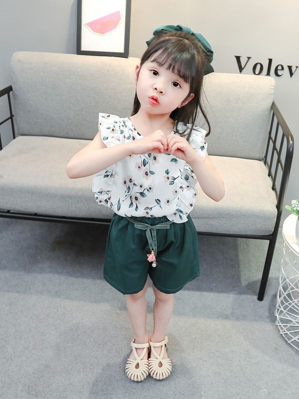 2 Piece Baby Girls Kids Clothing Set Floral Short Sleeve Top Shorts Cute Casual Style Fashion New Style Festival Party Outdoor Versatile