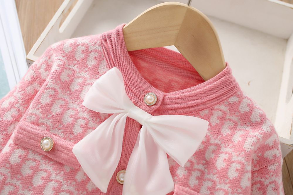 2 Piece Girls Kids Clothing Set Long Sleeve Top Bowknot Children's Princess Dress Cute Casual Style Fashion New Style Festival Party Outdoor Versatile