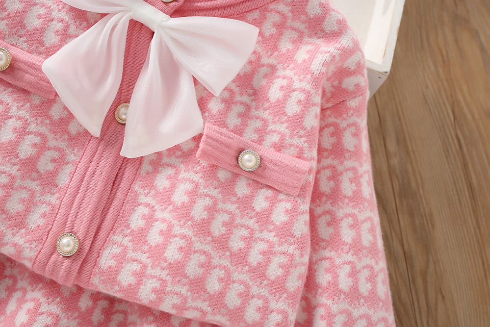 2 Piece Girls Kids Clothing Set Long Sleeve Top Bowknot Children's Princess Dress Cute Casual Style Fashion New Style Festival Party Outdoor Versatile