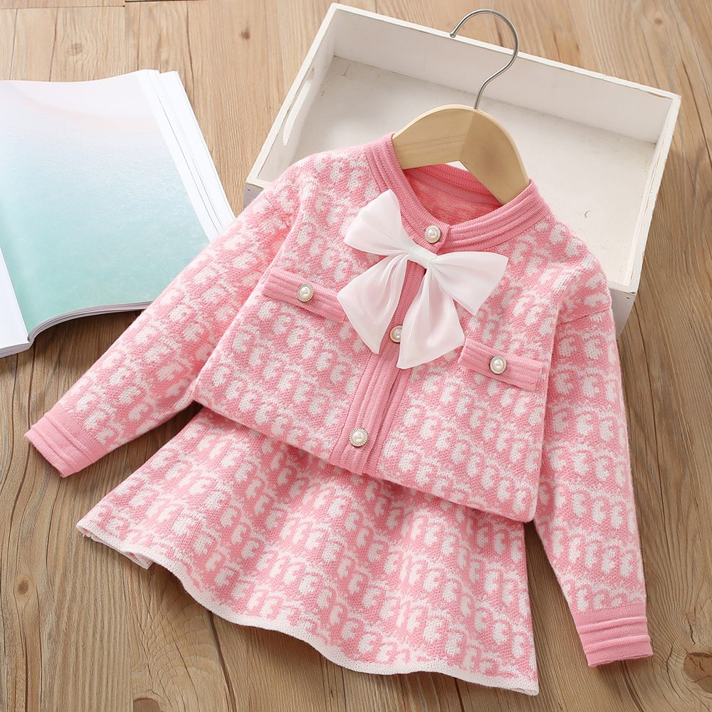 2 Piece Girls Kids Clothing Set Long Sleeve Top Bowknot Children's Princess Dress Cute Casual Style Fashion New Style Festival Party Outdoor Versatile