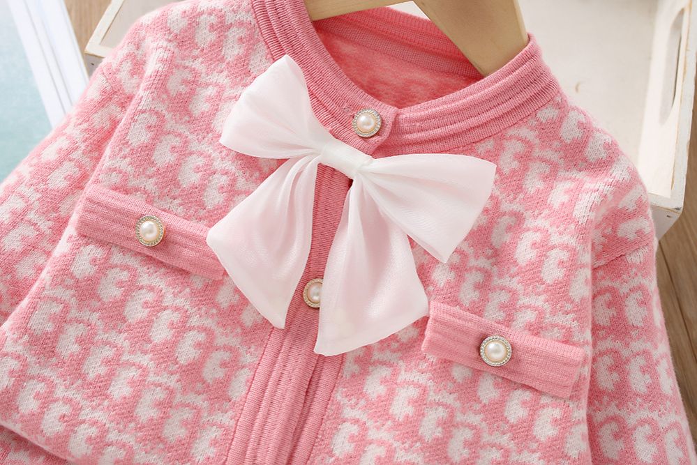 2 Piece Girls Kids Clothing Set Long Sleeve Top Bowknot Children's Princess Dress Cute Casual Style Fashion New Style Festival Party Outdoor Versatile