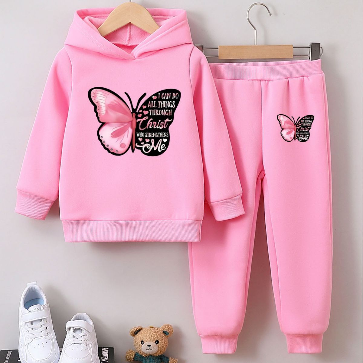 2 Piece Girls Kids Clothing Set Fashion Hoodie Sweatshirt Cuffed Pants Cartoon Butterfly Cute Autumn Winter New Style Festival Party Outdoor Versatile keep warm
