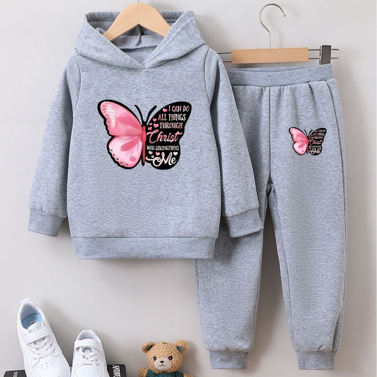 2 Piece Girls Kids Clothing Set Fashion Hoodie Sweatshirt Cuffed Pants Cartoon Butterfly Cute Autumn Winter New Style Festival Party Outdoor Versatile keep warm