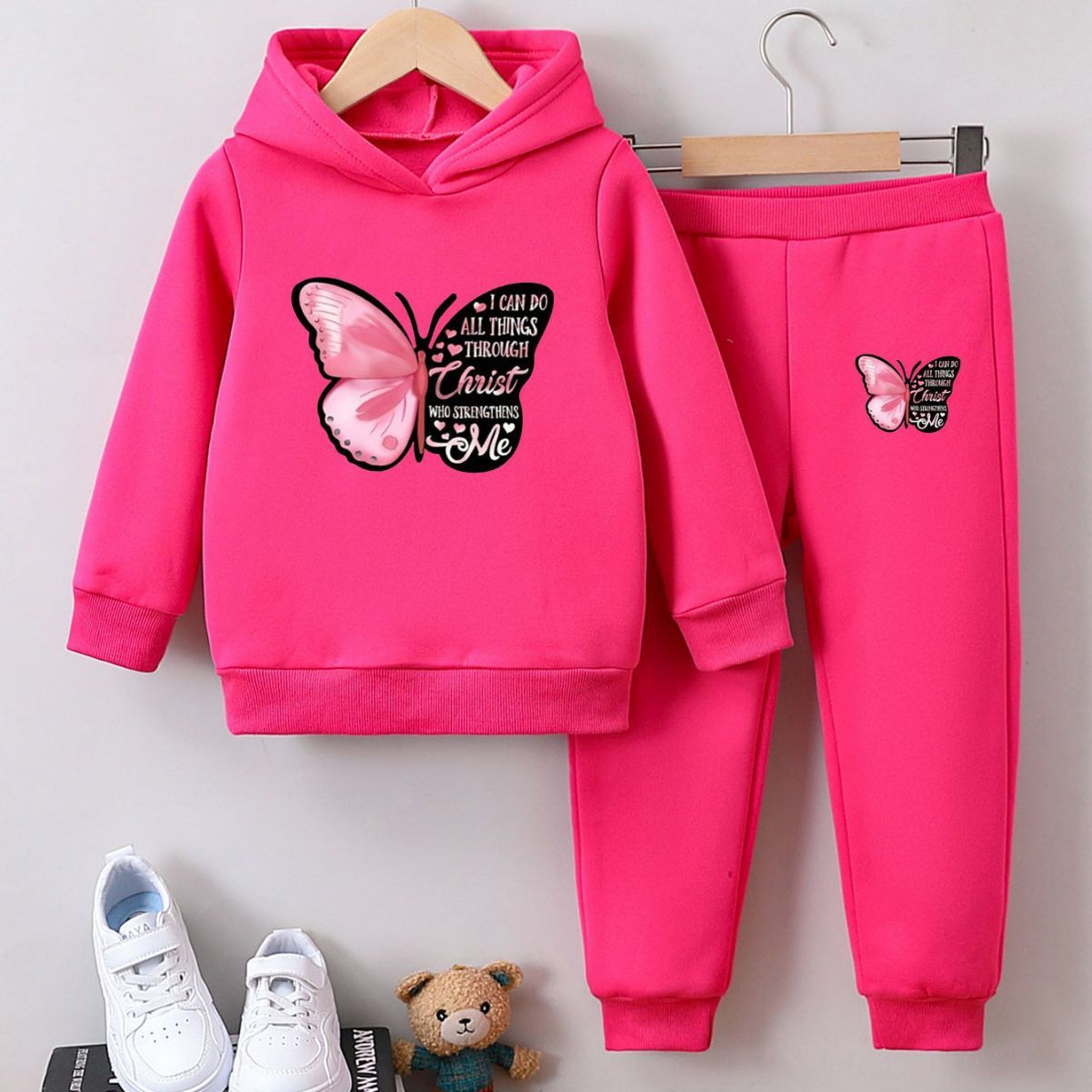 2 Piece Girls Kids Clothing Set Fashion Hoodie Sweatshirt Cuffed Pants Cartoon Butterfly Cute Autumn Winter New Style Festival Party Outdoor Versatile keep warm