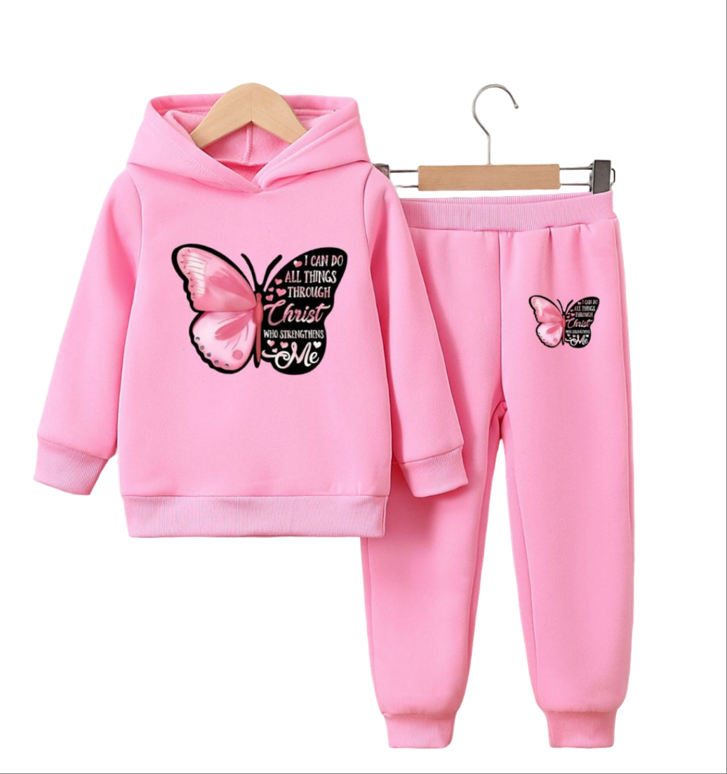 2 Piece Girls Kids Clothing Set Fashion Hoodie Sweatshirt Cuffed Pants Cartoon Butterfly Cute Autumn Winter New Style Festival Party Outdoor Versatile keep warm