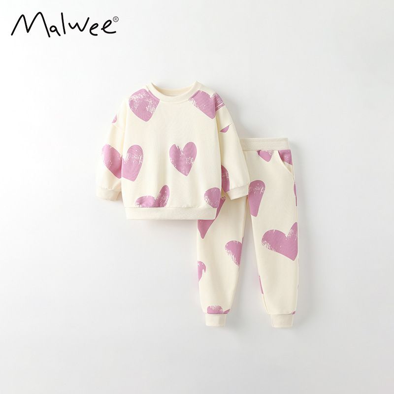 2 Piece Girls Kids Clothing Set Fashion Long Sleeve Hoodie Cuffed Pants Heart Print Cute Style Autumn Winter New Style