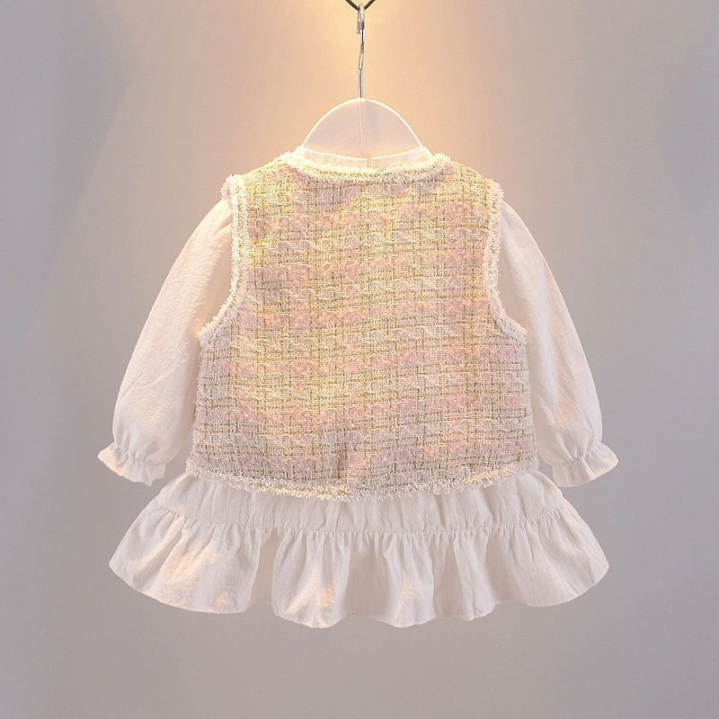 2 Piece Baby Girls Kids Clothing Set Vest Coat Long Sleeve Dress Bowknot Princess Dress Autumn Winter Outfit