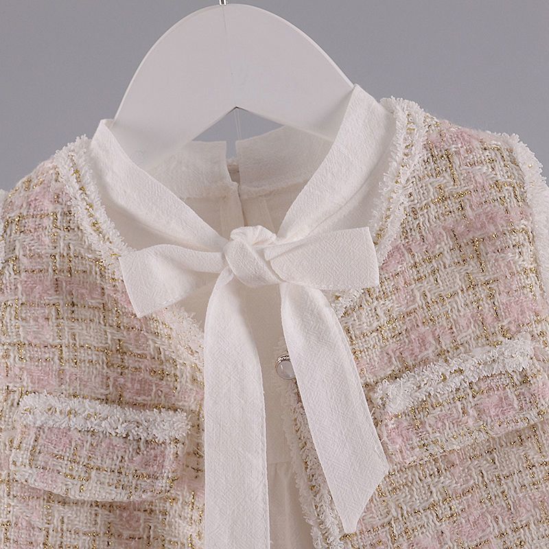 2 Piece Baby Girls Kids Clothing Set Vest Coat Long Sleeve Dress Bowknot Princess Dress Autumn Winter Outfit