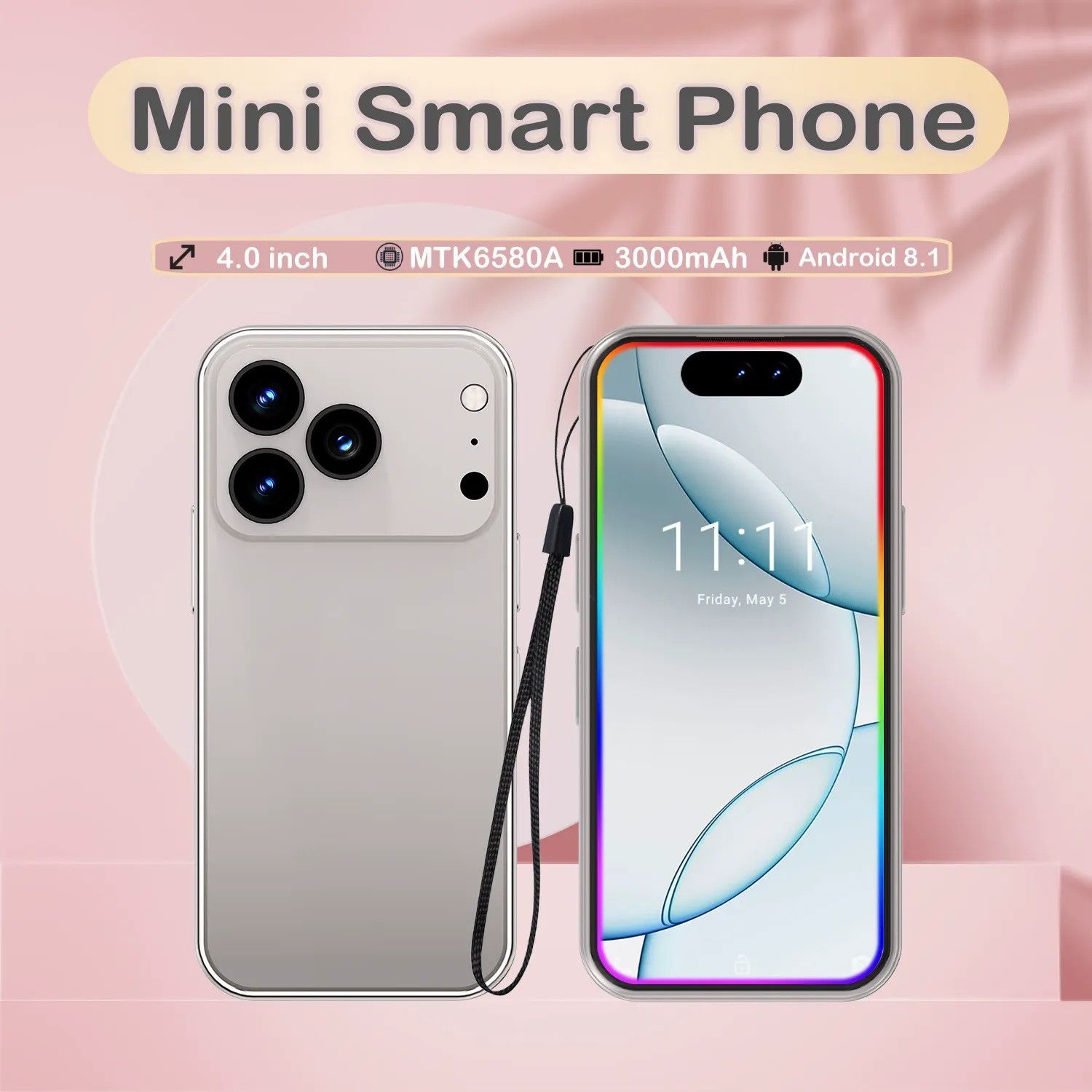 i17mini Creative 4.0-inch Android Smartphone Student Mini Toy Phone Smart Mini Children's Toy Mobile Phone 3G+64GB Dual-card Pretend Phone Smartphone Toy