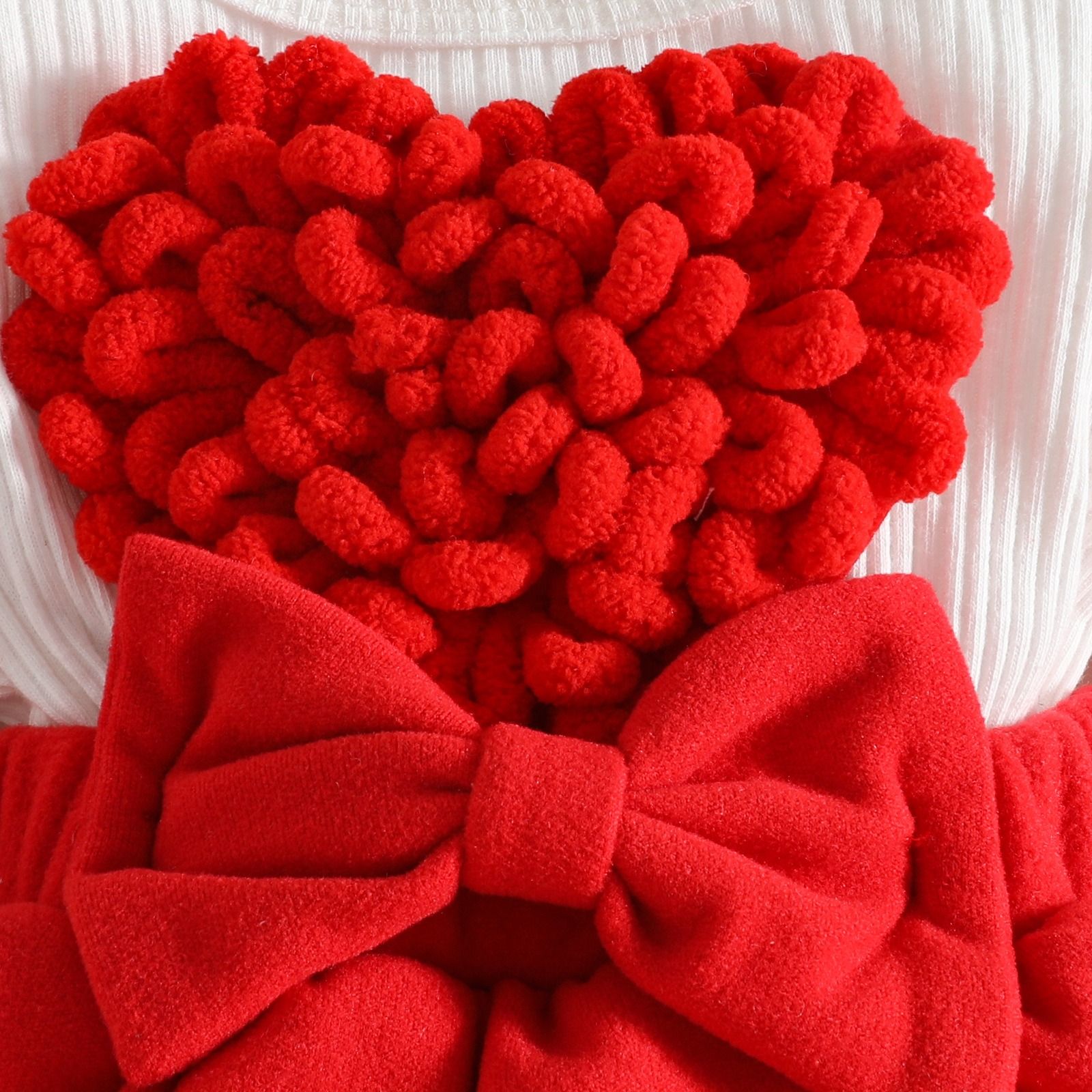 2 Pcs Autumn Winter Baby Girl Dress Cute 3D Heart Ribbed Patchwork Long Sleeve Dress with Woolen Fabric Open Crotch Design Newborn Infant Outfit with Headband Adorable Baby Clothing for 0–18 Months