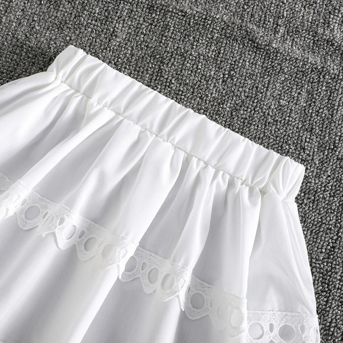 Girls Spring Summer Outfit Set Lace Ruffle Stand Collar Top with Hollow Out Trim and Cropped 3/4 Sleeve Shirt Matching Lace Midi Short Skirt 2-Piece Fashion Clothing Set for Girls Ages 4–7