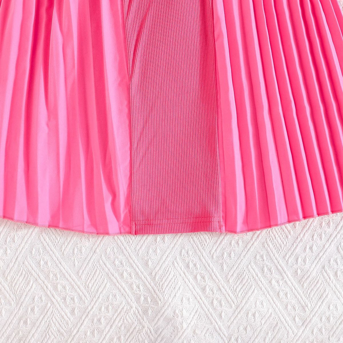 Girls Summer Dress Set for Ages 2–7 Elegant Sleeveless Pleated Patchwork Party Dress with Waist Detail 2-Piece Outfit with Necklace Kids Formal Occasion Dress for Girls