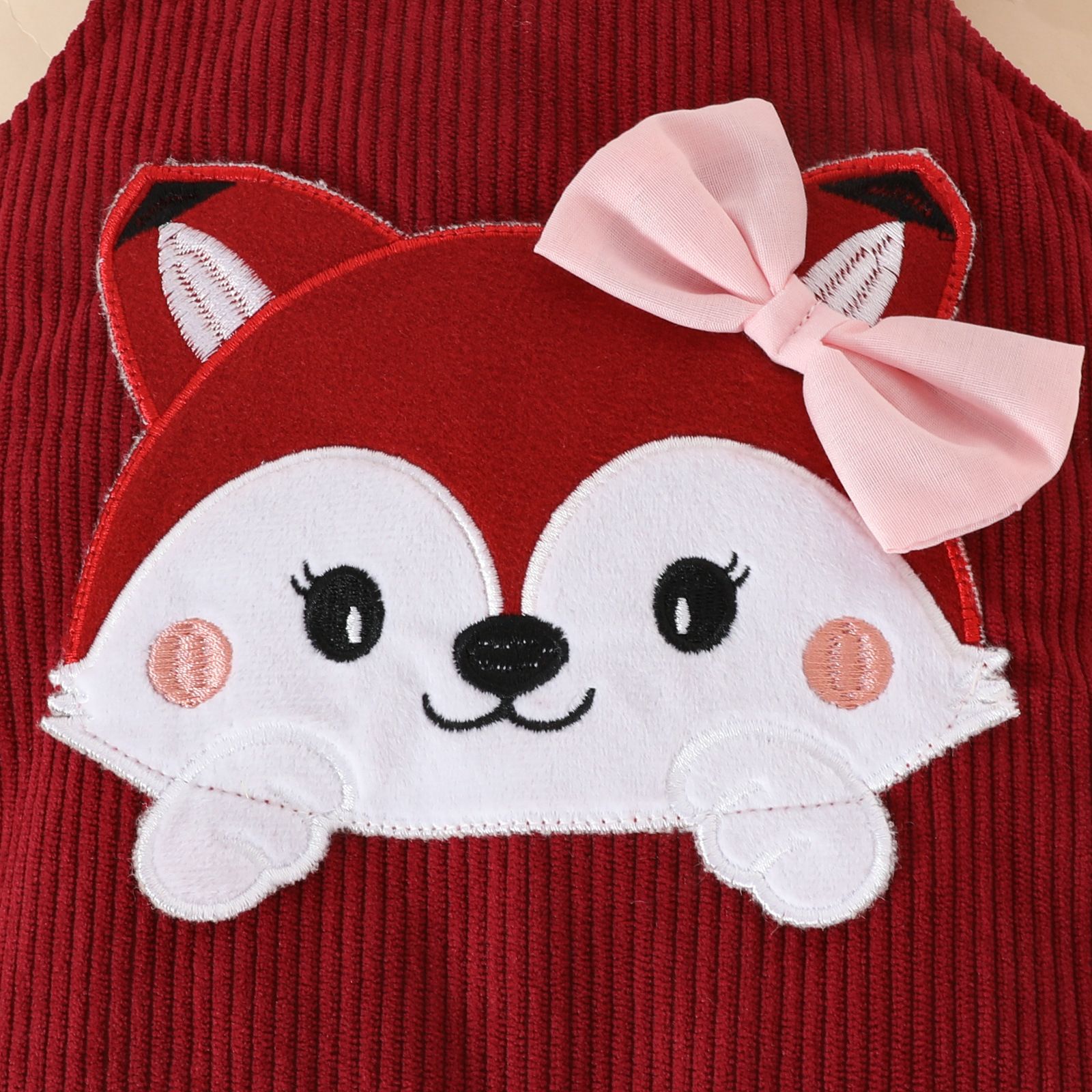 Girls 3 Piece Clothing Set Baby Long Sleeve Cute Fox & Heart Print Bow Romper with Corduroy Bow Suspender Pants and Bow Headband Infant Toddler Clothing Set 3-Piece Baby Outfit Set 0–18 Months