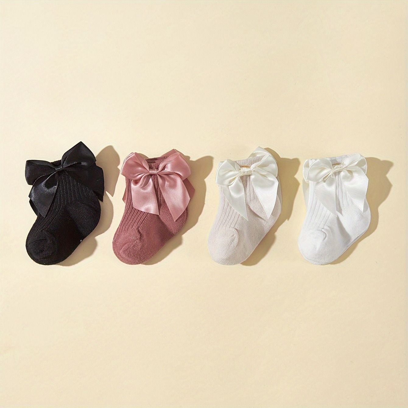 4 Pairs Baby Socks Class A Cotton Ins Cute Socks Newborn Infant Girl Bow Princess Socks Kids Ankle Socks Elegant Dress Socks for Birthday Gifts
