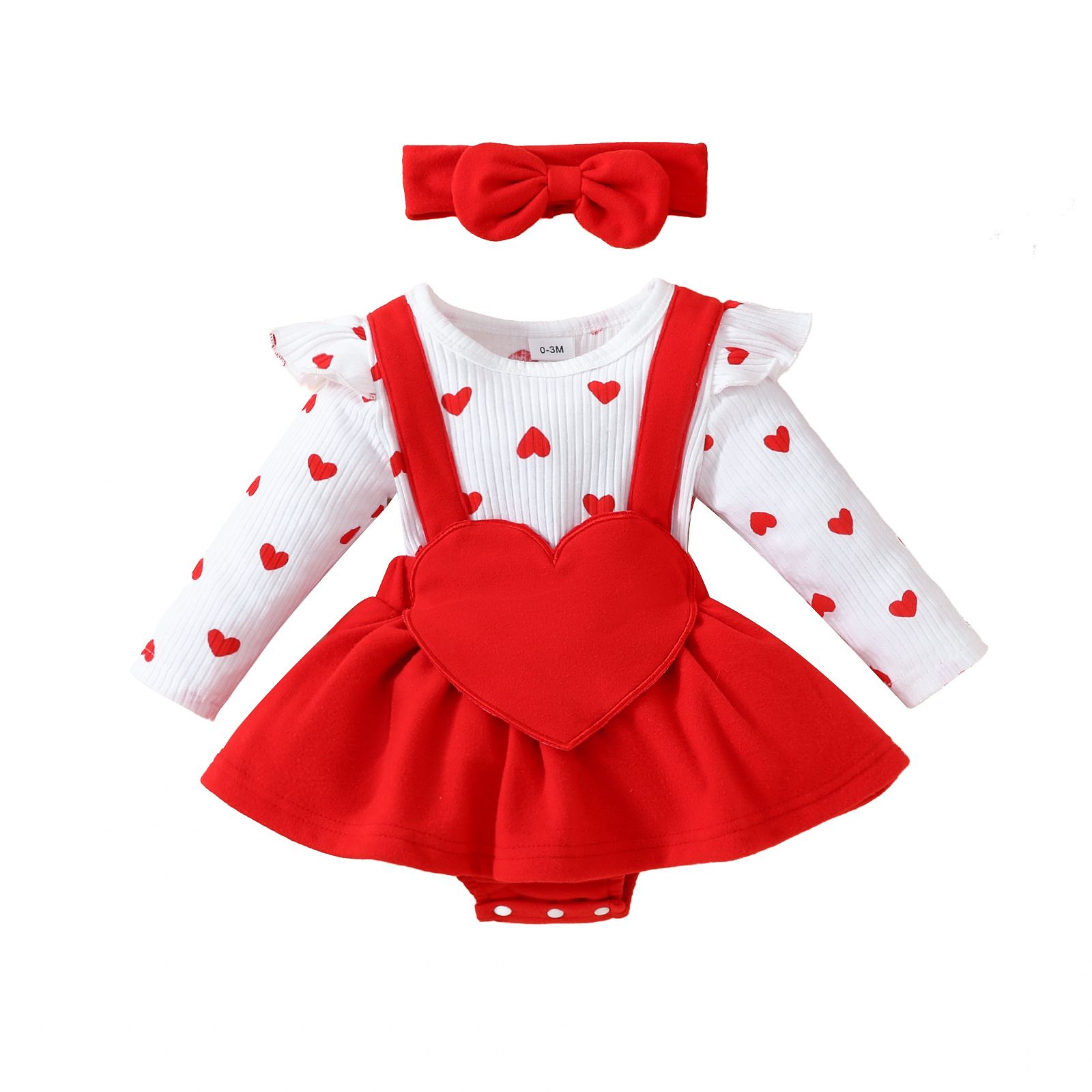 Girls Kids Clothing 2 Piece Set Ins New Style Baby Long Sleeved Romper Love Heart Print Big Heart Comfortable Breathable Cute Design Outfit