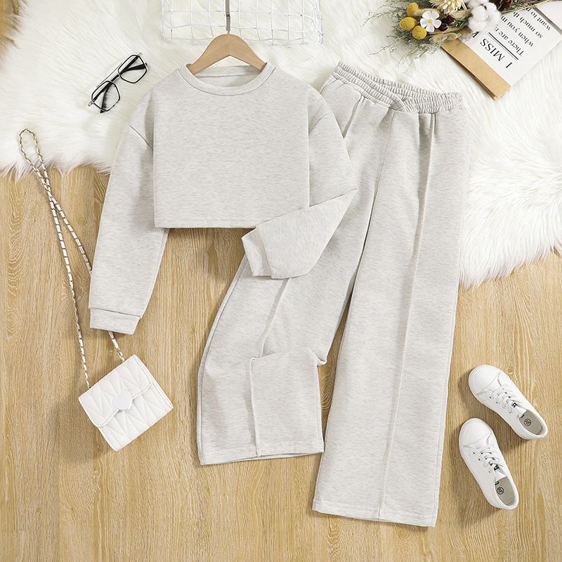 Girls Sweatshirt Outfit Set 8–12 Years Long Sleeve Crop Top + Wide Leg Long Pants Kids Casual Tracksuit Big Girl Fashion Two Piece Clothing Set Girls Clothes Clothing Sets