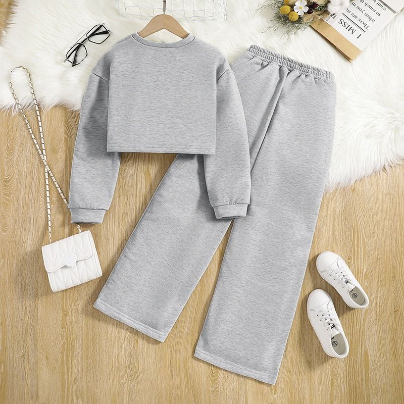 Girls Sweatshirt Outfit Set 8–12 Years Long Sleeve Crop Top + Wide Leg Long Pants Kids Casual Tracksuit Big Girl Fashion Two Piece Clothing Set Girls Clothes Clothing Sets