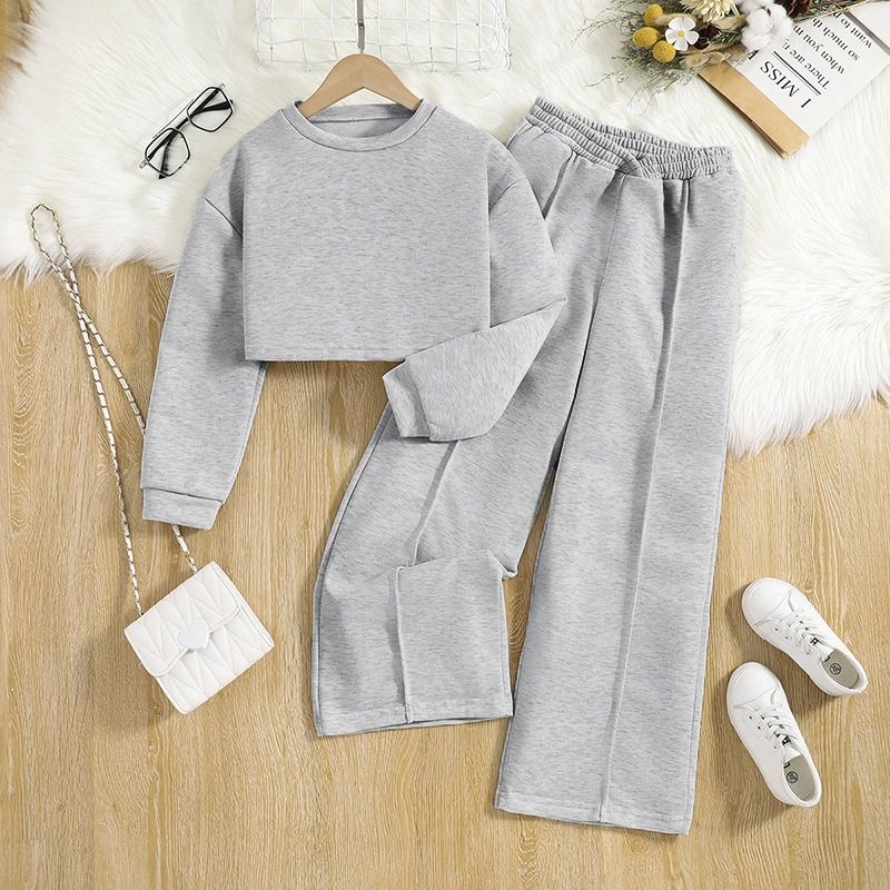 Girls Sweatshirt Outfit Set 8–12 Years Long Sleeve Crop Top + Wide Leg Long Pants Kids Casual Tracksuit Big Girl Fashion Two Piece Clothing Set Girls Clothes Clothing Sets