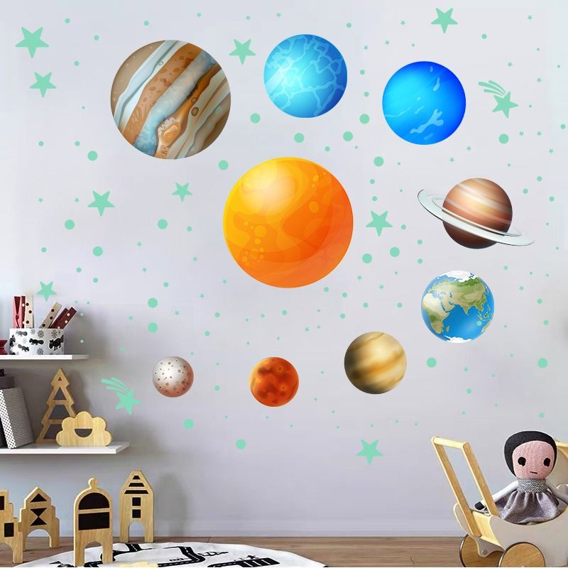 444Pcs ome Decor Stickers 9 Planets Glow in the Dark Wall Stickers, Luminous Dots & Stars Fluorescent Decals for Kids Room, Bedroom Ceiling Home Wall Decoration Glowing Wall Stickers