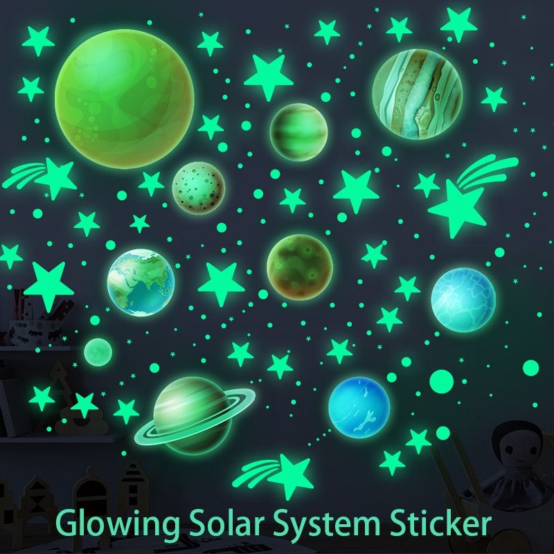 444Pcs ome Decor Stickers 9 Planets Glow in the Dark Wall Stickers, Luminous Dots & Stars Fluorescent Decals for Kids Room, Bedroom Ceiling Home Wall Decoration Glowing Wall Stickers