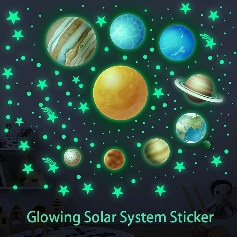 444Pcs ome Decor Stickers 9 Planets Glow in the Dark Wall Stickers, Luminous Dots & Stars Fluorescent Decals for Kids Room, Bedroom Ceiling Home Wall Decoration Glowing Wall Stickers