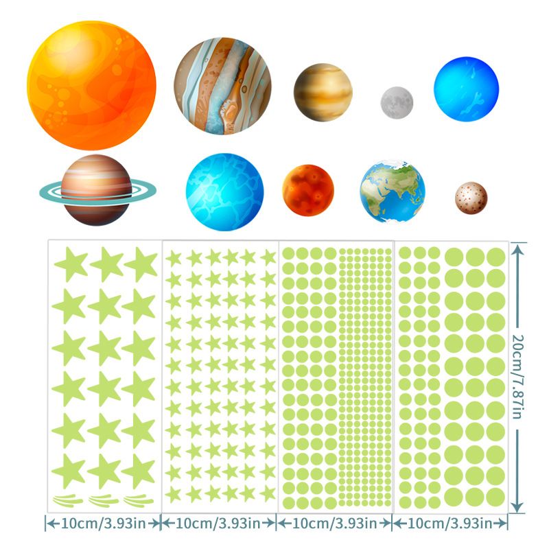 444Pcs ome Decor Stickers 9 Planets Glow in the Dark Wall Stickers, Luminous Dots & Stars Fluorescent Decals for Kids Room, Bedroom Ceiling Home Wall Decoration Glowing Wall Stickers