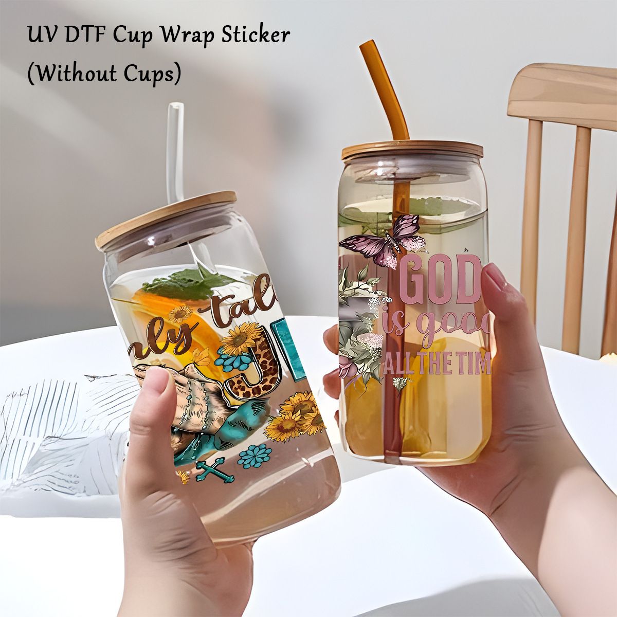 2Pcs Stickers for 16oz Glass Cup UV Transfer Crystal Stickers Waterproof Scratch-Resistant Decorative Crystal Stickers for Tumblers & DIY Glassware Watter Bottles Decoration PVC Stickers