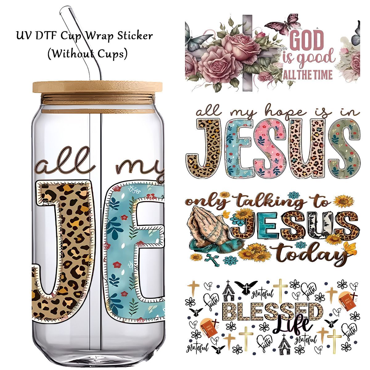 2Pcs Stickers for 16oz Glass Cup UV Transfer Crystal Stickers Waterproof Scratch-Resistant Decorative Crystal Stickers for Tumblers & DIY Glassware Watter Bottles Decoration PVC Stickers