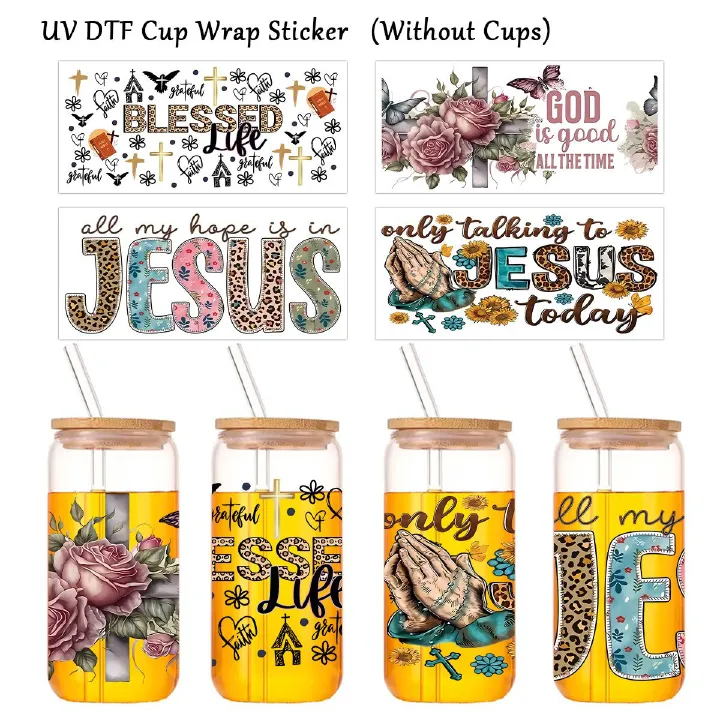2Pcs Stickers for 16oz Glass Cup UV Transfer Crystal Stickers Waterproof Scratch-Resistant Decorative Crystal Stickers for Tumblers & DIY Glassware Watter Bottles Decoration PVC Stickers
