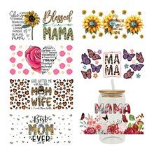 Gift for Mothers Stickers for 16oz Glass Cup UV Transfer Crystal Stickers Waterproof Scratch-Resistant Decorative Crystal Stickers for Tumblers & DIY Glassware Watter Bottles Decoration PVC Stickers