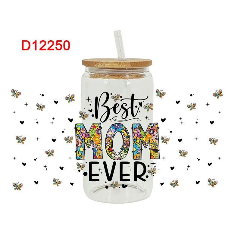 Gift for Mothers Stickers for 16oz Glass Cup UV Transfer Crystal Stickers Waterproof Scratch-Resistant Decorative Crystal Stickers for Tumblers & DIY Glassware Watter Bottles Decoration PVC Stickers