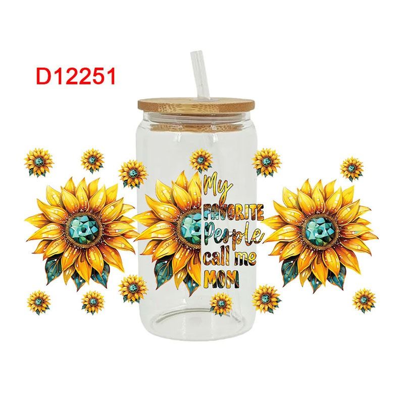 Gift for Mothers Stickers for 16oz Glass Cup UV Transfer Crystal Stickers Waterproof Scratch-Resistant Decorative Crystal Stickers for Tumblers & DIY Glassware Watter Bottles Decoration PVC Stickers