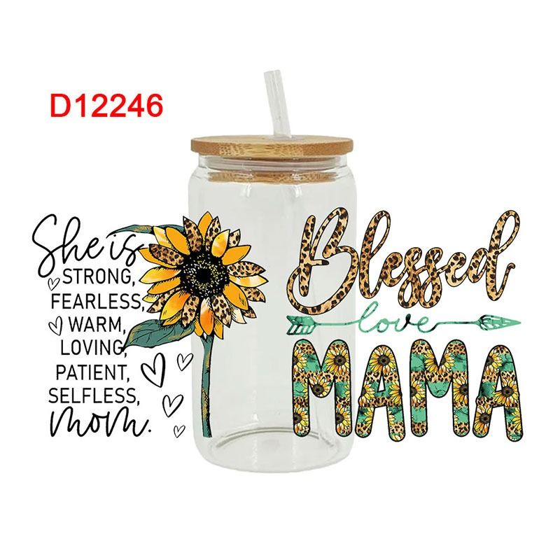 Gift for Mothers Stickers for 16oz Glass Cup UV Transfer Crystal Stickers Waterproof Scratch-Resistant Decorative Crystal Stickers for Tumblers & DIY Glassware Watter Bottles Decoration PVC Stickers