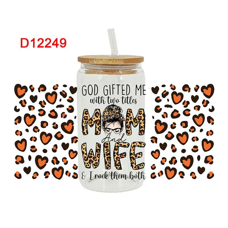 Gift for Mothers Stickers for 16oz Glass Cup UV Transfer Crystal Stickers Waterproof Scratch-Resistant Decorative Crystal Stickers for Tumblers & DIY Glassware Watter Bottles Decoration PVC Stickers