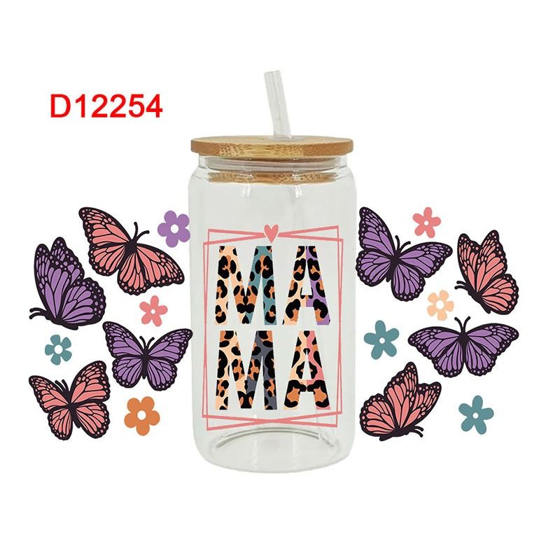 Gift for Mothers Stickers for 16oz Glass Cup UV Transfer Crystal Stickers Waterproof Scratch-Resistant Decorative Crystal Stickers for Tumblers & DIY Glassware Watter Bottles Decoration PVC Stickers