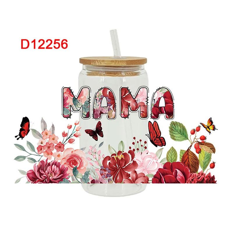 Gift for Mothers Stickers for 16oz Glass Cup UV Transfer Crystal Stickers Waterproof Scratch-Resistant Decorative Crystal Stickers for Tumblers & DIY Glassware Watter Bottles Decoration PVC Stickers