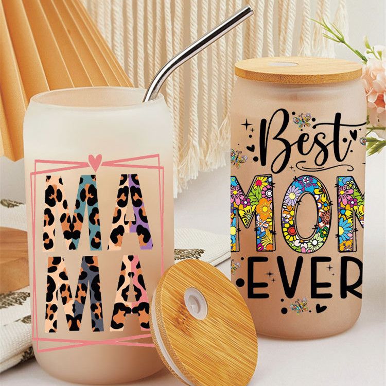 Gift for Mothers Stickers for 16oz Glass Cup UV Transfer Crystal Stickers Waterproof Scratch-Resistant Decorative Crystal Stickers for Tumblers & DIY Glassware Watter Bottles Decoration PVC Stickers