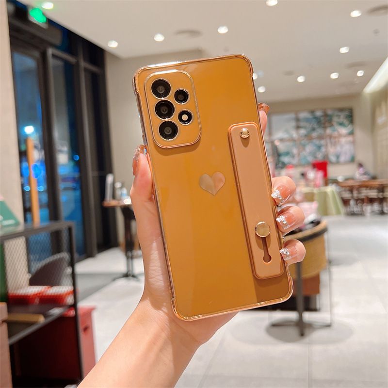Samsung Galaxy A56 Phone Case A16 Cover Heart Electroplated Edge Phone Case with Wrist Strap Stand for Samsung S22 Full Cover Protective Case for A12/M12/F12 A13/A15 Galaxy S20 FE
