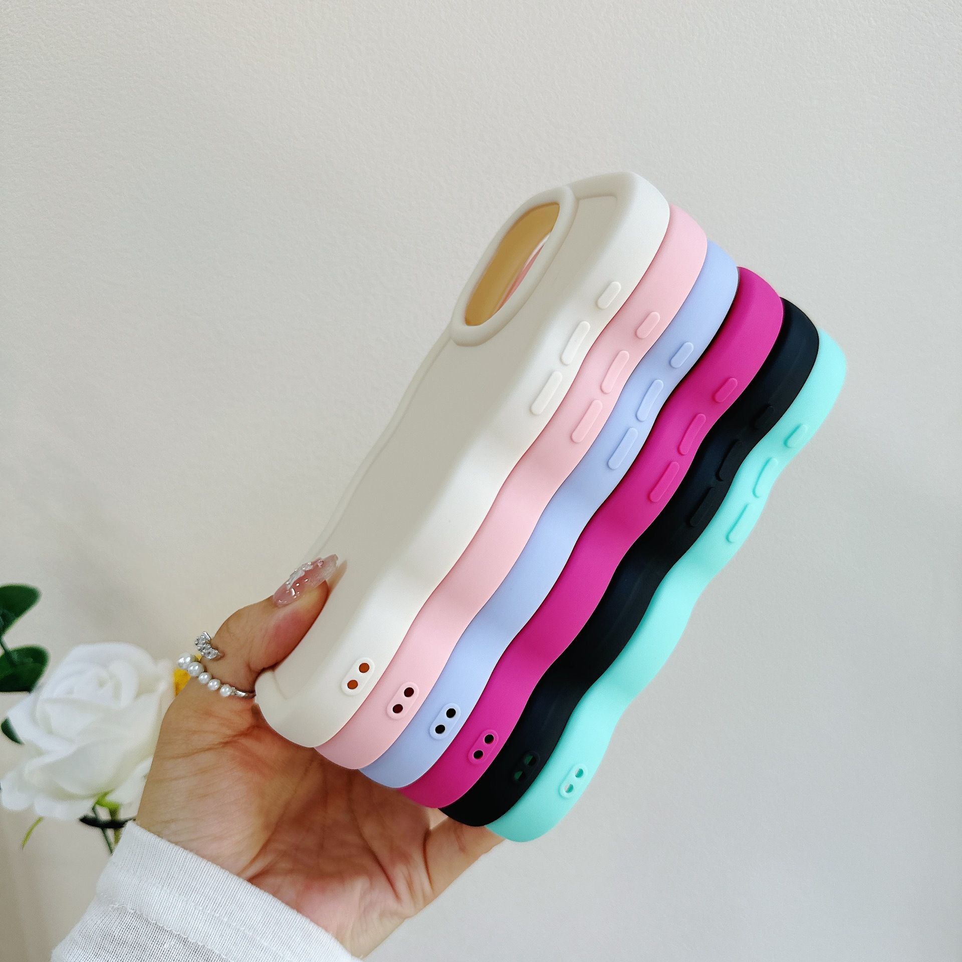 Redmi 15C Cover Macaron Solid Phone Case for Redmi 14C Large Wavy Edge Candy Color Protective Cover for iPhone X Soft Shockproof Youthful Phone Cover Tecno Spark 40 TPU Case for Infinix Hot 60i