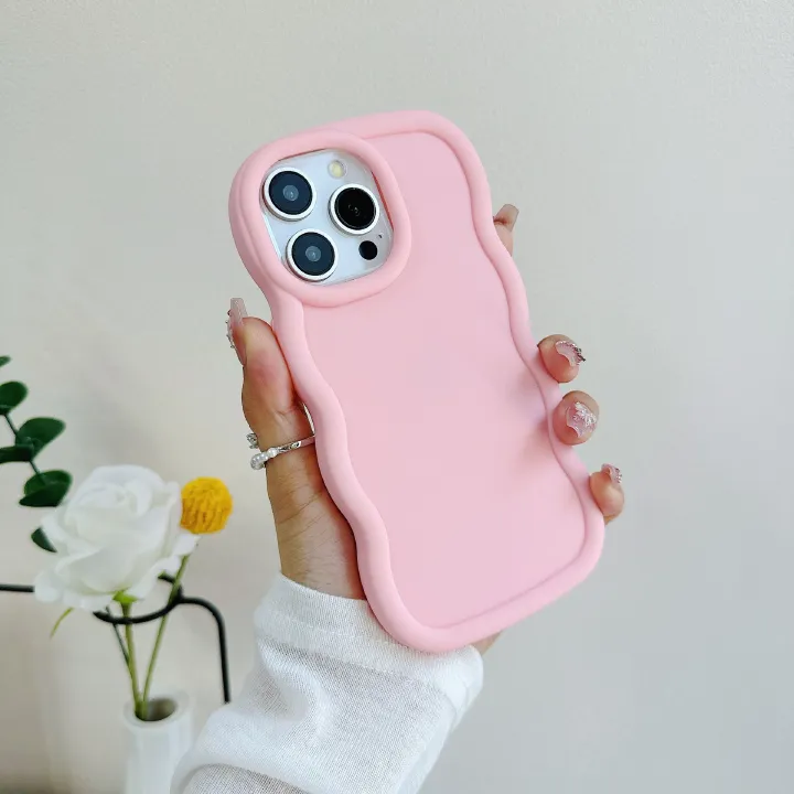 Redmi 15C Cover Macaron Solid Phone Case for Redmi 14C Large Wavy Edge Candy Color Protective Cover for iPhone X Soft Shockproof Youthful Phone Cover Tecno Spark 40 TPU Case for Infinix Hot 60i