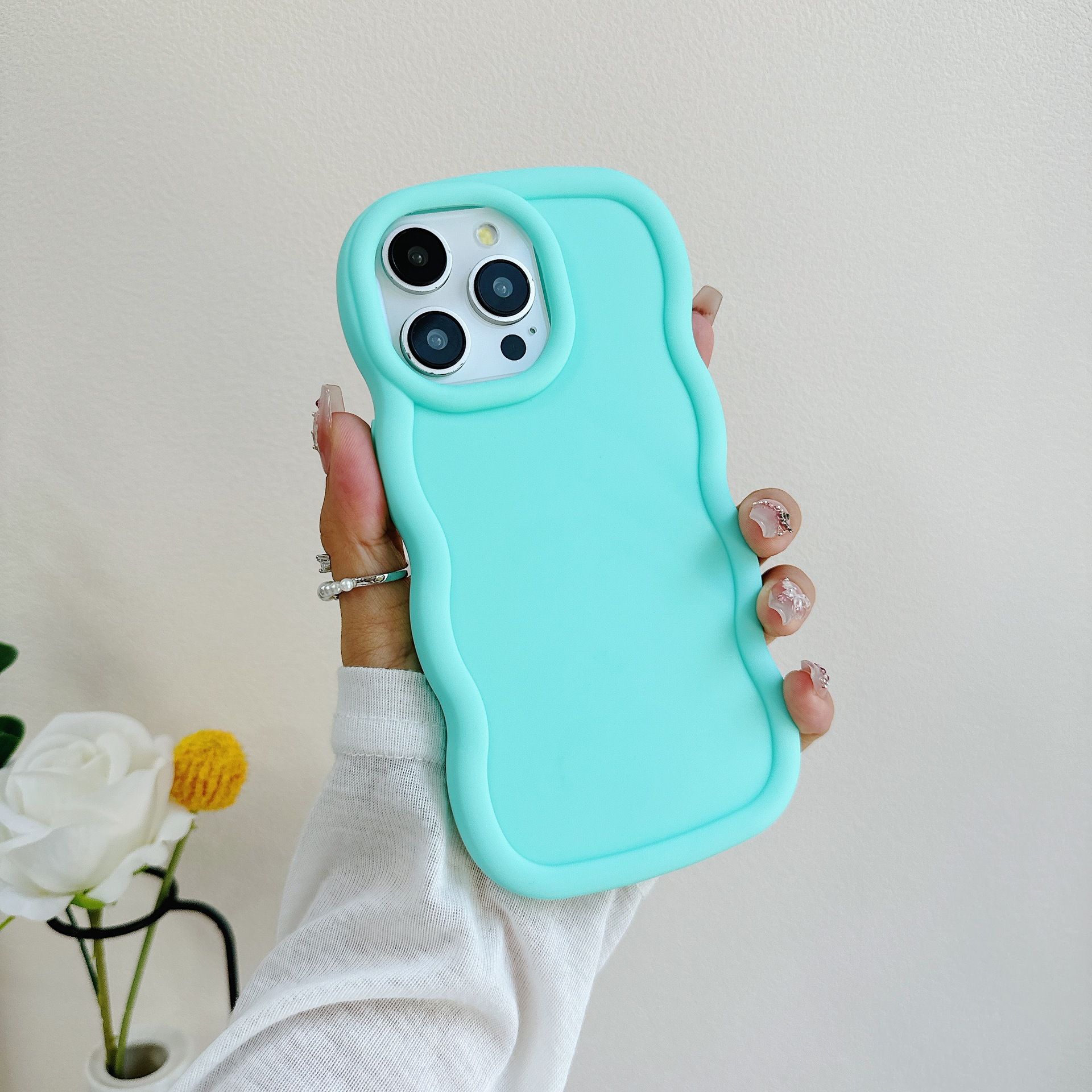 Redmi 15C Cover Macaron Solid Phone Case for Redmi 14C Large Wavy Edge Candy Color Protective Cover for iPhone X Soft Shockproof Youthful Phone Cover Tecno Spark 40 TPU Case for Infinix Hot 60i