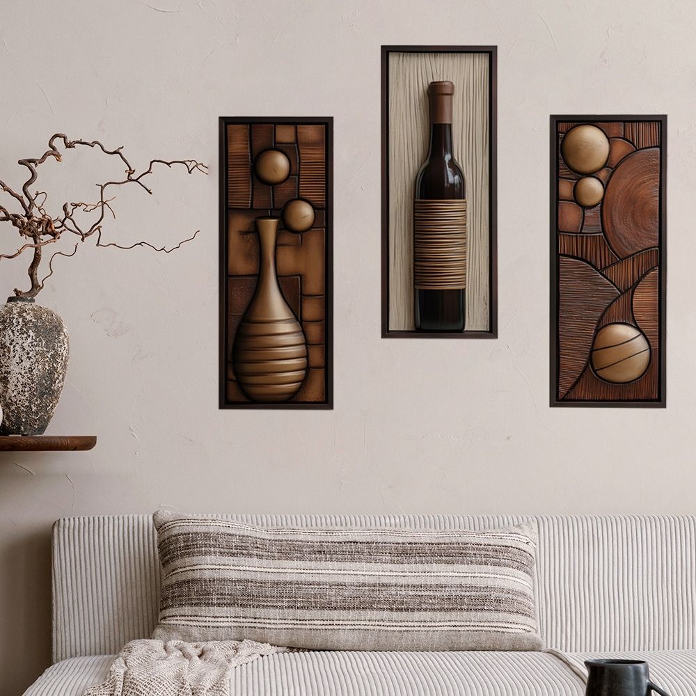 New PVC Wall Stickers Art Triple Panel Flower Vase & Wine Bottle Wall Decals Self-Adhesive Home Background Decoration for Living Room  Entryway & Hallway Home Decor Accents